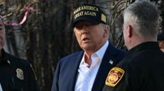 Trump tours LA fire destruction amid worries about disaster aid