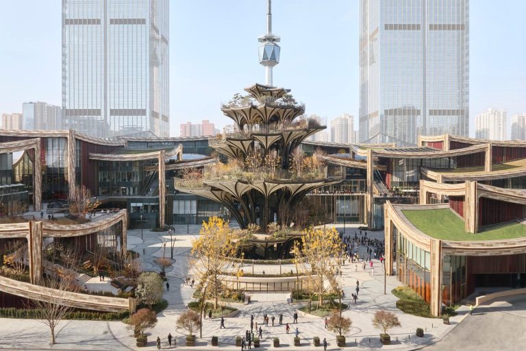 Extraordinary tree-like vertical park hosts visitors on huge petals