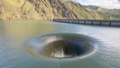 Plughole-like whirlpool in California creates mesmerising water display